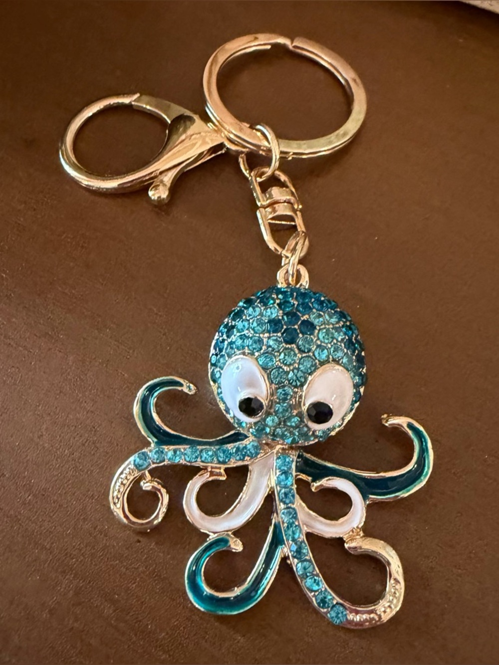 Turquoise Rhinestone Octopus Keychain-NWOT
